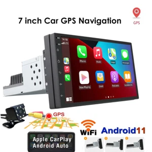 Single 1DIN Rotatable 7'' Android 11 Touch Car Stereo Radio GPS Wifi Carplay+Cam - Picture 1 of 11