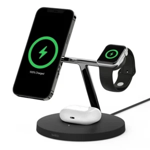 Belkin BoostCharge Pro 15W 3-in-1 Wireless Charger with MagSafe - Black - Picture 1 of 8