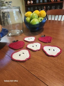 6PC Apple Coasters, Fall Decor, Crochet Apple Slice Coasters - Picture 1 of 3