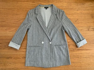 New TOPSHOP Womens sz 4 Gray pin-stripe double breasted blazer jacket - Picture 1 of 7