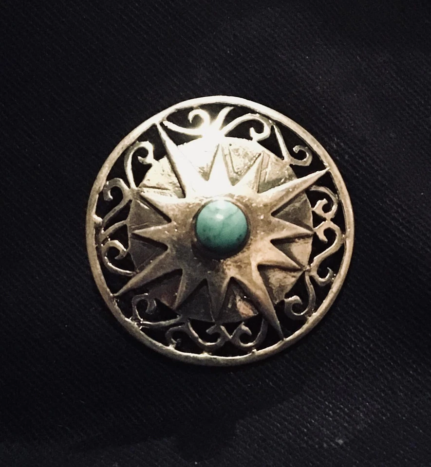 Cintura Portafoglio In Pelle Con Concho In Turchese Argento 925 Western Texas. - Immagine 1 di 2