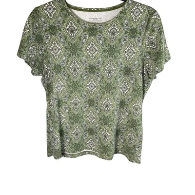 Charter Club Petite Green Paisley Print 100% Pima Cotton Short Sleeve Top - Image 1 of 4