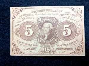 Scarce FIRST Issue 5 Cents POSTAL  Fractional Currency XF.    #15 - Picture 1 of 8