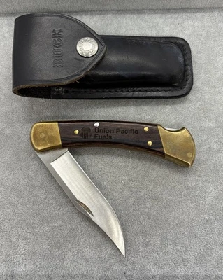 Buck 110 USA Hunting Folding Pocket KNIFE W/Leather Sheath Union Pacific Fuels - Image 1 of 4