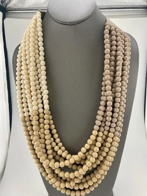 Fairchild Baldwin Necklace Beaded Chunky Neutral Cream Tan Beige Taupe Magnetic - Image 1 of 4
