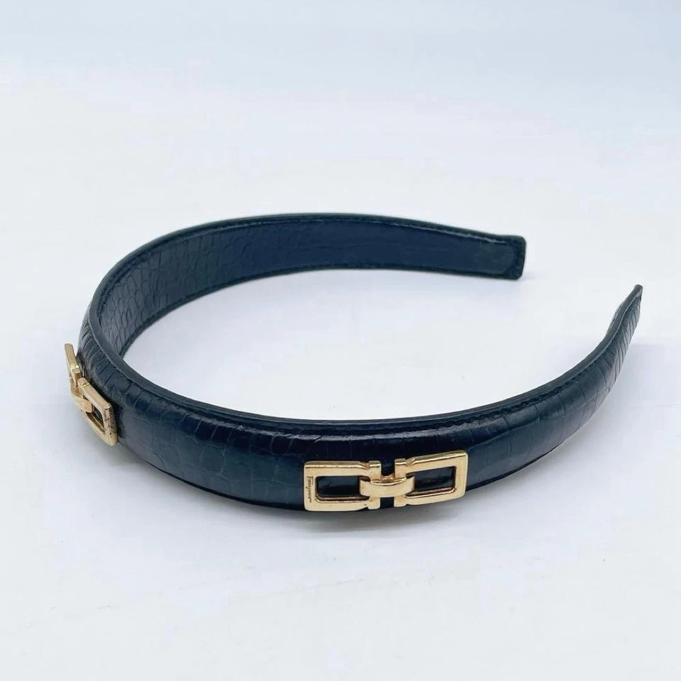 Auténtica diadema Salvatore Ferragamo cocodrilo en relieve cuero marrón mujer cabello Foto 1 de 4