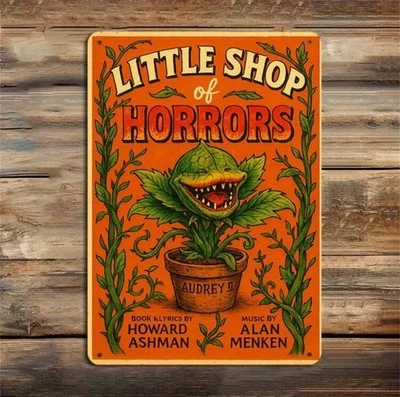 Nuevo letrero de pared de metal 8x12 Audrey II LITTLE SHOP OF HORRORS PLANTA MUSICAL de hojalata Foto 1 de 4