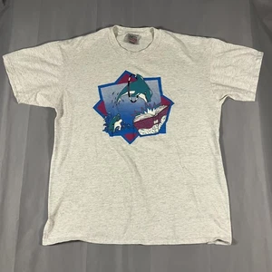 Vintage Oneita Shirt Mens XL Gray Dolphin Reading Book Graphic 90s USA - Picture 1 of 8