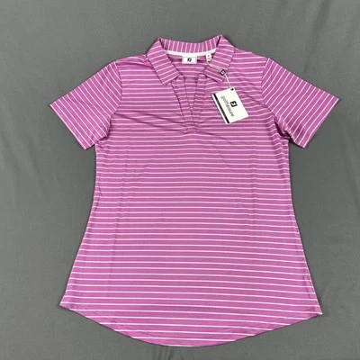 Camisa de golf FootJoy para mujer polo cuello abierto a rayas pequeña baya nueva con etiquetas precio de venta sugerido por el fabricante 78 USD Foto 1 de 4
