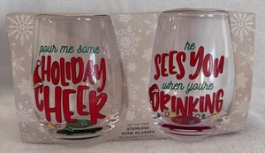 MERRY MAKERS Stemless Wine Glasses SET OF 2 - 16 Ounces - BRAND NEW - Picture 1 of 6
