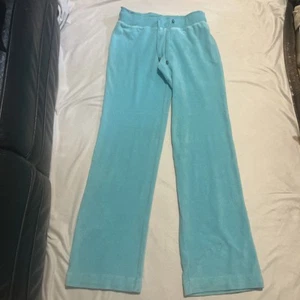 Women’s Terry Cloth Wide Leg Sweat Pants Size S Tall Blue Drawstring Waist Loung - Picture 1 of 7