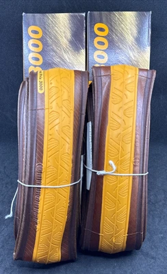 VINTAGE PAIR Continental Grand Prix 3000 Yellow & Gum 700c x 25mm Clincher Tires - Image 1 of 4