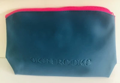 Caroline Hirons Skin Rocks Navy Blue Pink Zip Large Rubber Makeup Wash Bag NEW