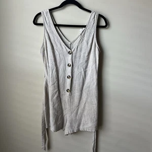 EE:Some Linen Blend Romper Women's Sleeveless Beige Size Small Earthy Minimalist - Picture 1 of 8
