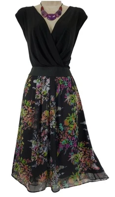 Vestido Falda Lane Bryant Negro Corpiño Floral Gasa Talla 18 2X Plus Fiesta de Verano Foto 1 de 4