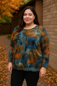Ali Miles Abstrakte Kunst Tunika Top 1X Mehrfarbig Maler Druck Stretch Strick Lang - Bild 1 von 9