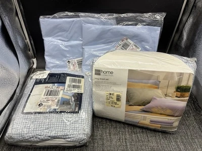 Vintage JcPenney Home Gingham Wedgewood Blue King Sheet Set/Bedskirt/Shams New - Image 1 of 4