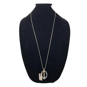 Chico's Convertible Pendant Necklace Silver Tone Metal Faceted Glass Jewel - Picture 1 of 7