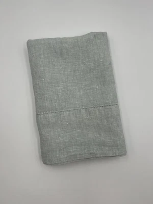 Pottery Barn Belgian Flax Linen Hemstitch King Pillowcase Mineral Blue Preowned - Image 1 of 4