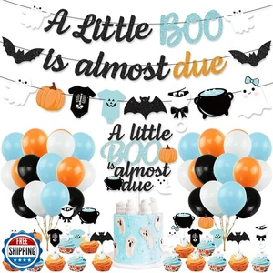 K KUMEED Blue Halloween Baby Shower Decorations, A Little Boo is Almost Due B - Picture 1 of 5