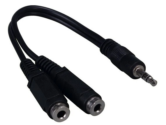 6in 3.5mm Stereo Male to Two 3.5mm Stereo Female Audio Cable, Black - Image 1 of 1