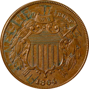 1864 Two (2) Cent Piece - Scratches - Picture 1 of 2