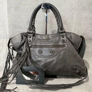 BALENCIAGA The City 2way Handbag Shoulder Bag Leather Gray Used 112505 - Picture 1 of 11