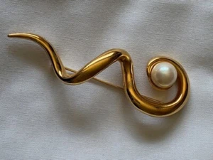 Vintage 80er Avon goldfarbene Squiggle Brosche Modernist Kunstperlen Brosche Anstecknadel - Bild 1 von 5