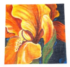 Needlepoint Hand Painted Orange Iris Floral Canvas  8" by 8"  New #CC-3622 - Picture 1 of 2