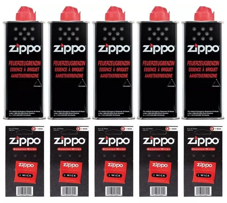 ZiPPO 5x ZiPPO Benzin + 5x ZiPPO Docht ALLES ORIGINAL - Bild 1 von 1