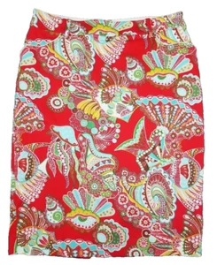 Les Copains Skirt 44 Colorful Bright Knee Lined Sealife Resort W32 Pencil * - Picture 1 of 19