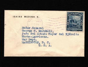 OPC 1940 Venezuela Oficial Isaías Medina al General George C. Marshall Perf Oficial - Imagen 1 de 2