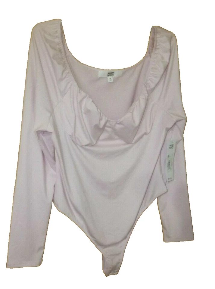 Juniors Medium 7-9 Pink Emma Bodysuit Madden NYC Top Long Sleeves