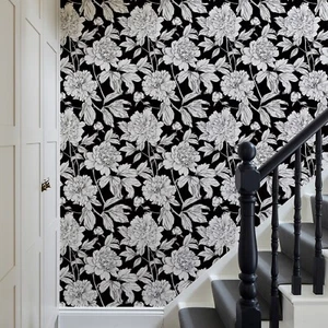 2 Rolls 17.3"X118" Black White Floral Peel And Stick Wallpaper Waterproof Decor - Picture 1 of 7