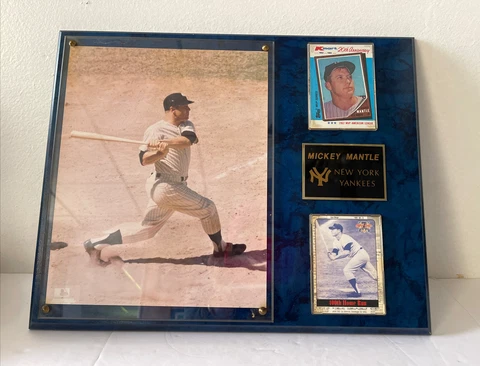 MICKEY MANTLE Framed  8 x 10 photo 12 x 15 Plaque + Kmart Mantle Card 100th HR Cover