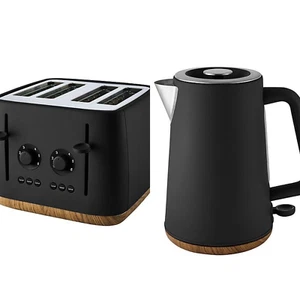 Wasserkocher 4 Scheiben Toaster Set passend matt schwarz Holz - Bild 1 von 11