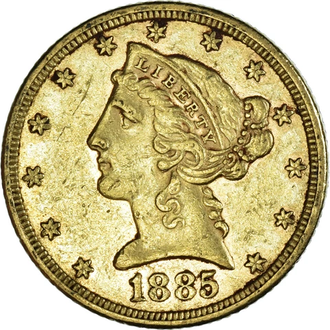 [#373745] Coin, United States, Coronet Head, $5, Half Eagle, 1885, U.S. M, int Cover