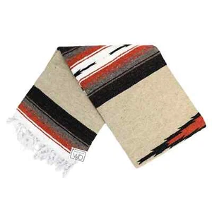Beige Mexican Blanket Stripes & Diamond | Brown Rust Black Grey White Colors - Picture 1 of 4