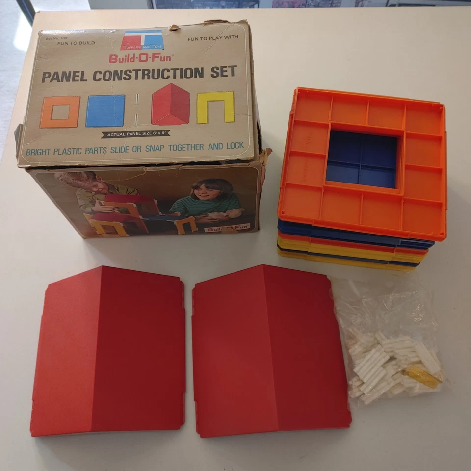 Tupperware Build O Fun Tupper Toys Lot of Pieces Squares Vintage 1960s With Box - Image 1 of 1