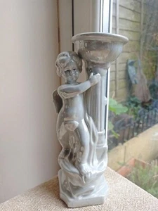 White Cherub Candle Holder Tea light Votive Ceramic Lustre Vintage 25cm H - Picture 1 of 8