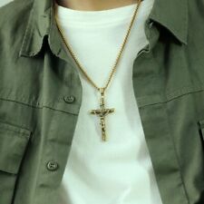 Gold Christian Jesus Cross Pendant Religion Classic Titanium Steel Necklace