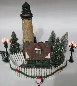 Christmas Village Display Lot Lighthouse House Fence Trees Lights Santa Mixed... - Picture 1 of 7