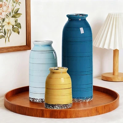 Ceramic Vase Set of 3 – Handcrafted Modern Farmhouse Decorative Vases for Boh... - Image 1 of 4