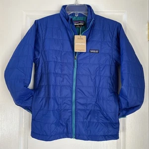 NWT $119 Patagonia Blue Nano Puff Brick Quilted Zip-Up Jacket UNISEX Kids L (12) - Picture 1 of 16
