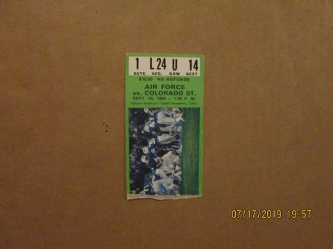 NCAA Air Force vs. Colorado St. Vintage 1984  Football Ticket Stub Cover