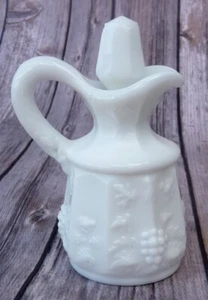 Westmoreland Oil Vinegar Cruet Bottle w Stopper Paneled Grape Milk Glass Vintage - Picture 1 of 6
