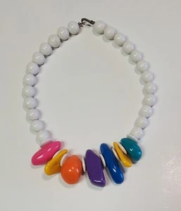 Colorful Beaded Necklace 20" Acrylic Choker Statement Fashion Pink Orange Purple - Bild 1 von 4
