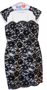 LK Bennett Lavinie weiß schwarz Blumenmuster Spitze Overlay Kleid USA Größe 4 UK 8 EU 36 - Bild 1 von 14