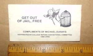 1988 Michael Dukakis President Campaign Get Out of Jail Free Card Willie Horton - Picture 1 of 4
