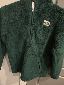 North Face Pullover Green Hoodie Sherpa  Fuzzy Boys Youth  LG Size  14-16 - Picture 1 of 7